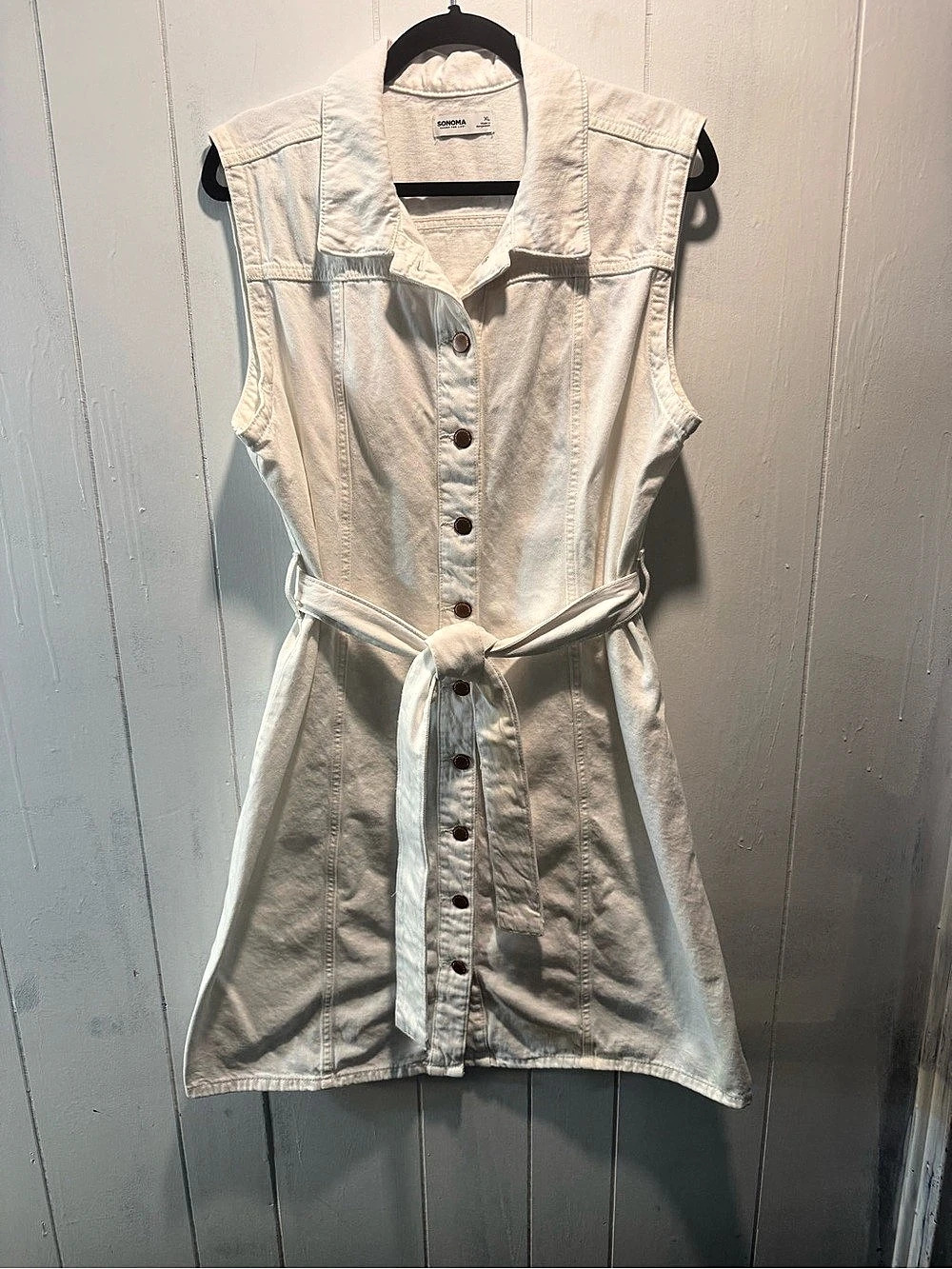 Sonoma Cotton Belted Mini Dress in White Size XL Like New